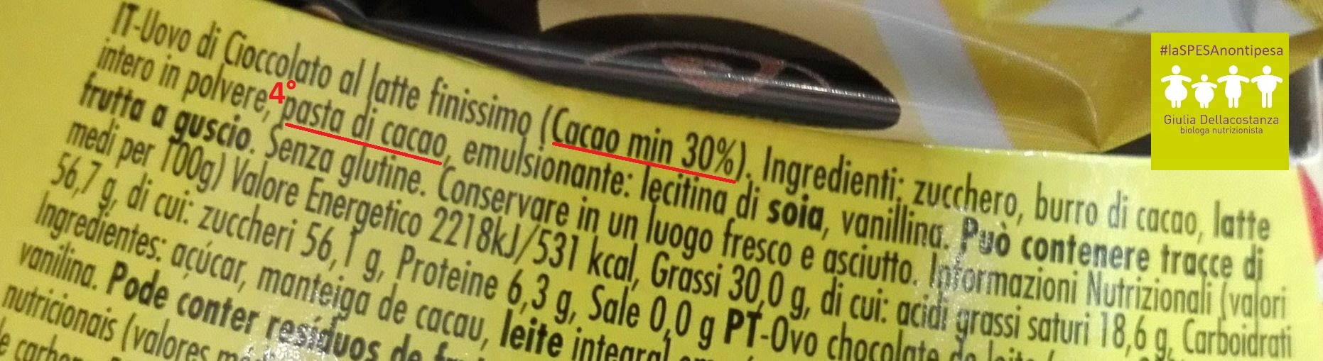 Etichetta ingredienti Uovo di Pasqua Dolfin